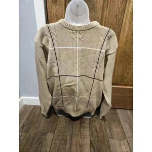 VTG Haggar Cotton Knit  Pullover Sweater Mens Size XL Beige Navy Blue White